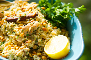 Chicken pilaf with pine nuts