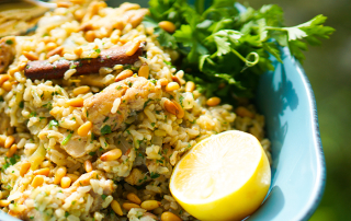 Chicken pilaf with pine nuts