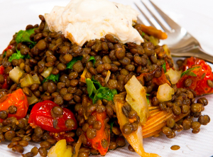 Lentils with Creamy Aubergine Topping